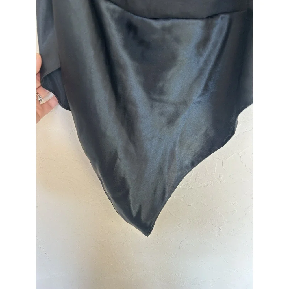 Vintage 80s Mara Black Sheer Satin Beaded‎ Teddy High Cut L Sequin Lingerie